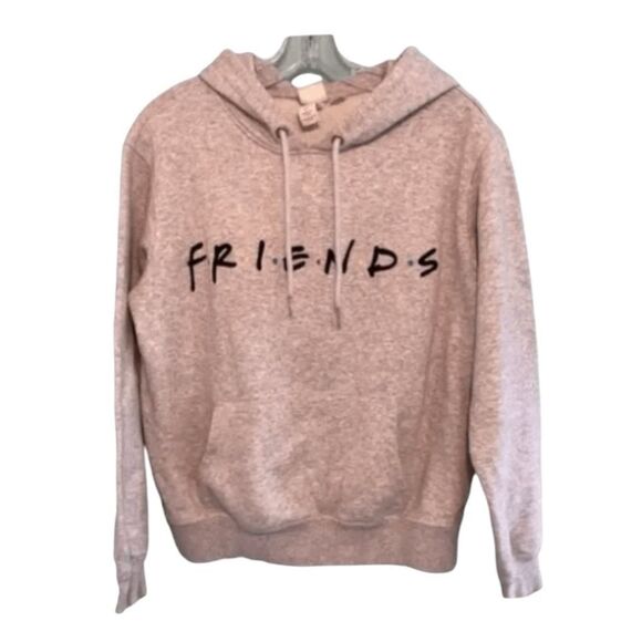 Warner Bros Friends Logo Graphic Hoodie Sweatshirt Gray Fleece Long Sleeve S - Picture 1 of 6